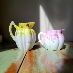 Vintage Porcelain Handpainted Small Pitchers with Butterflies and Flowers